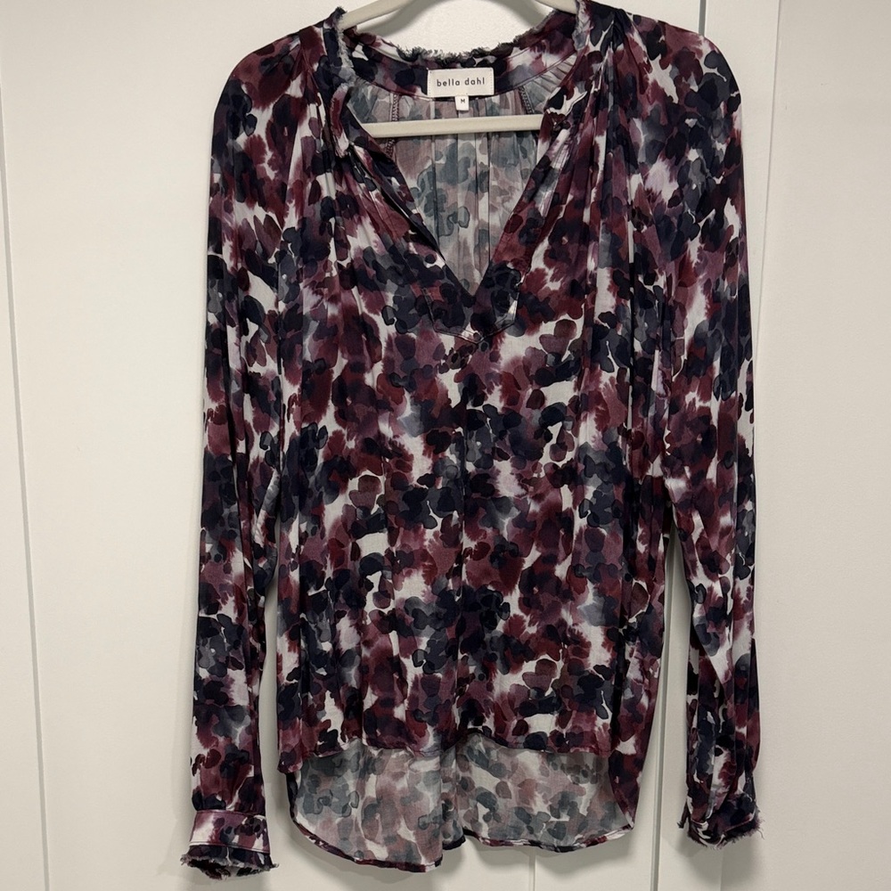 Bella Dahl Women's Floral V-Neck Blouse - Burgundy and Black